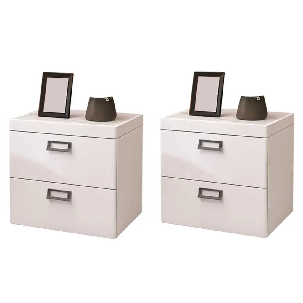 Table de chevet moderne à deux tiroirs en similicuir avec plateau en pierre