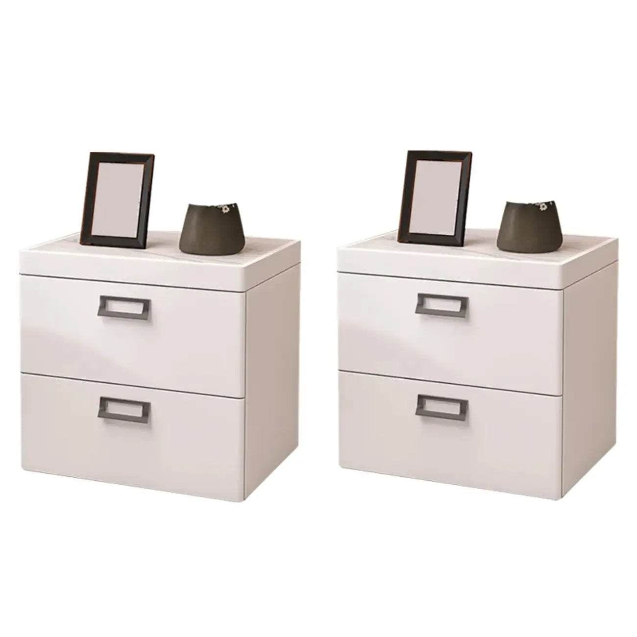 Table de chevet moderne à deux tiroirs en similicuir avec plateau en pierre