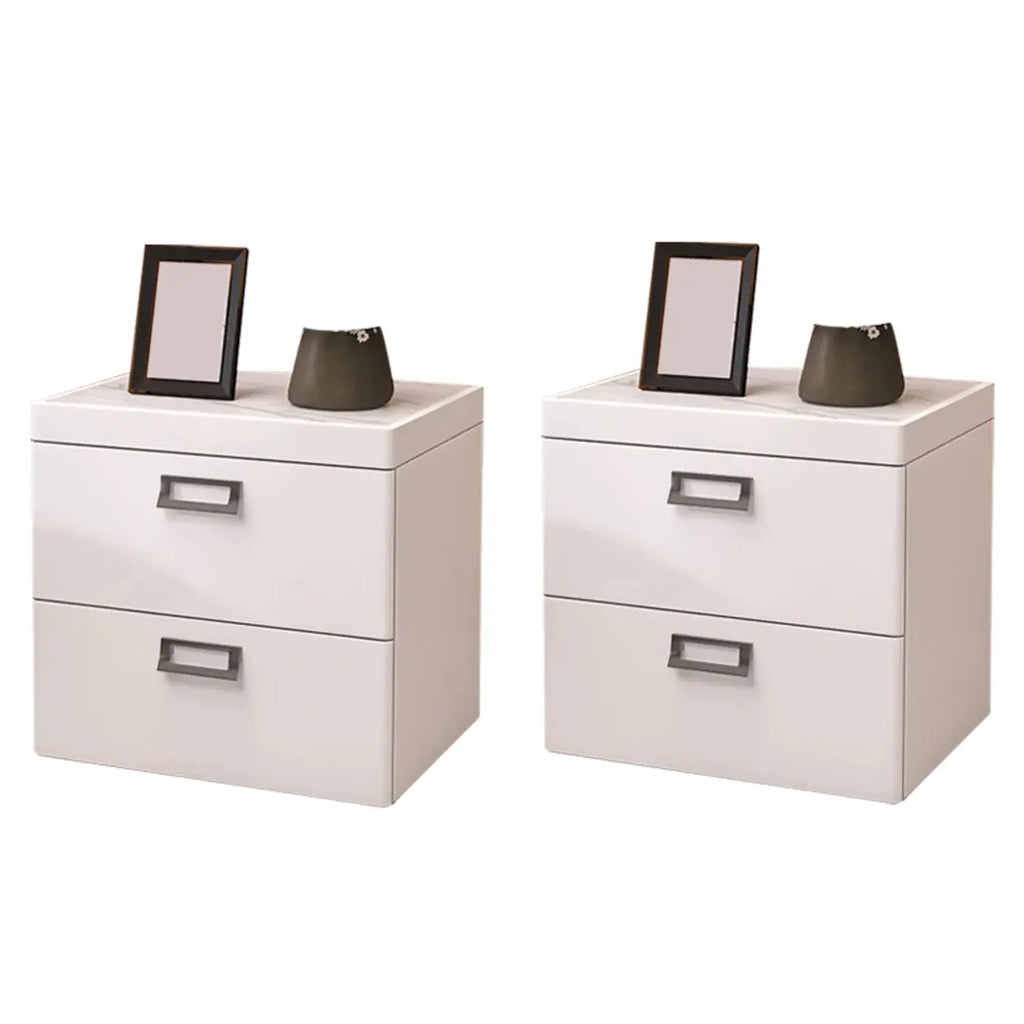Table de chevet moderne à deux tiroirs en similicuir avec plateau en pierre