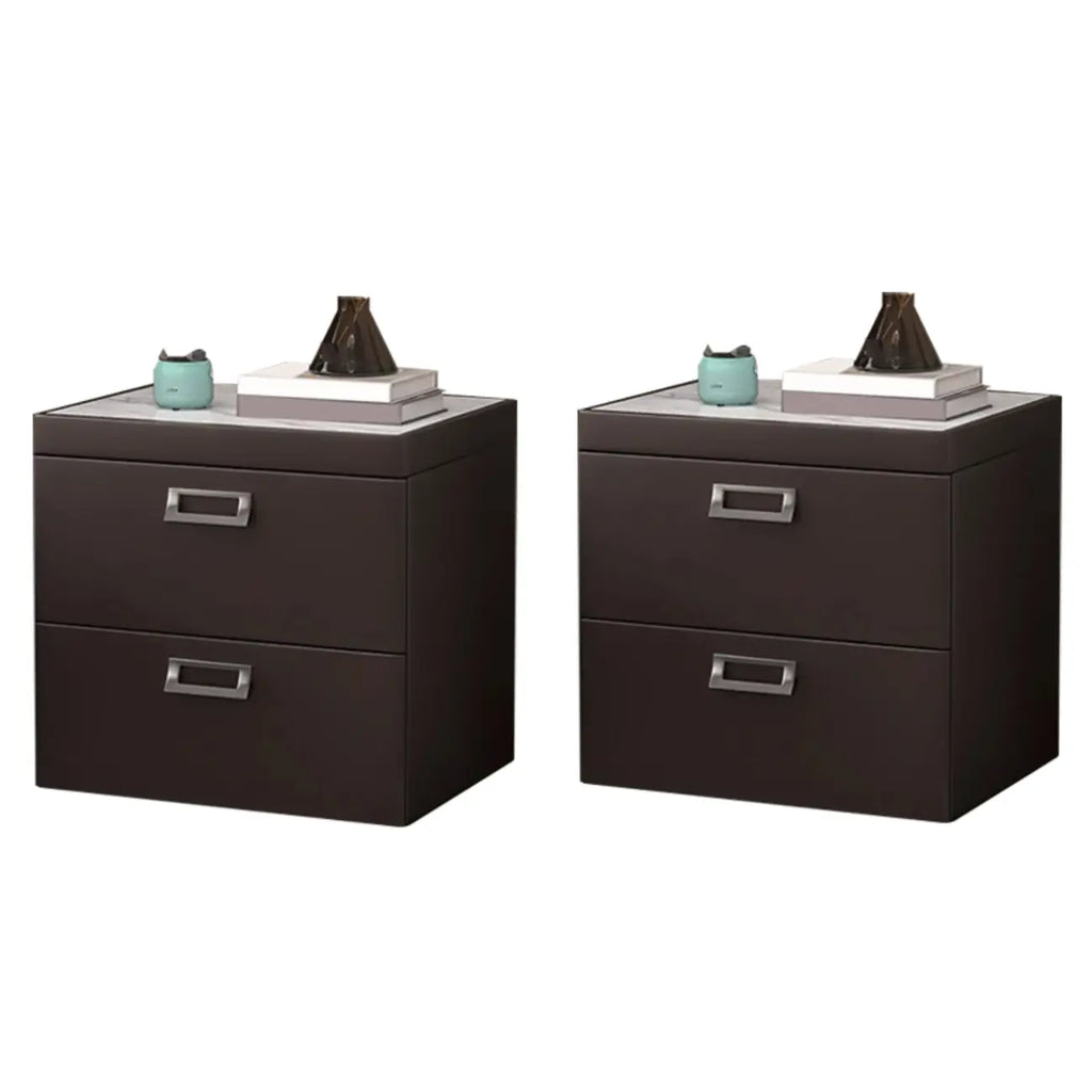 Table de chevet moderne à deux tiroirs en similicuir avec plateau en pierre