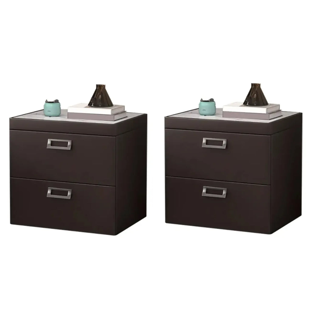 Table de chevet moderne à deux tiroirs en similicuir avec plateau en pierre