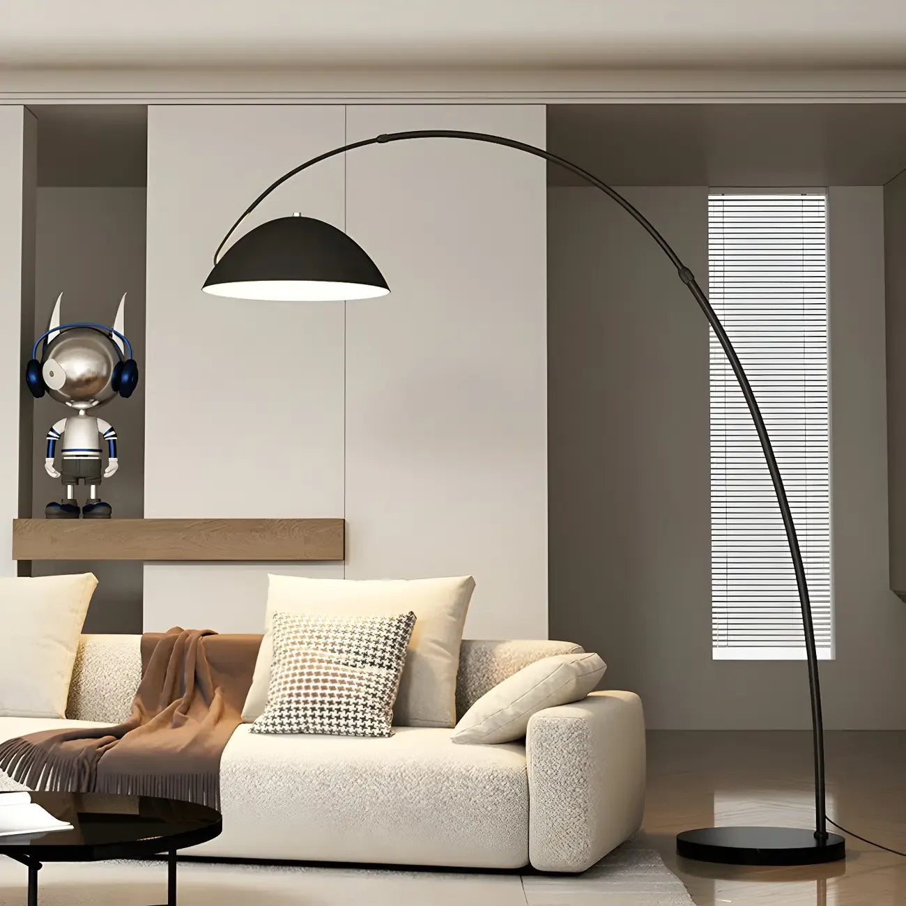 Grand lampadaire moderne minimaliste en métal à dôme arqué réglable