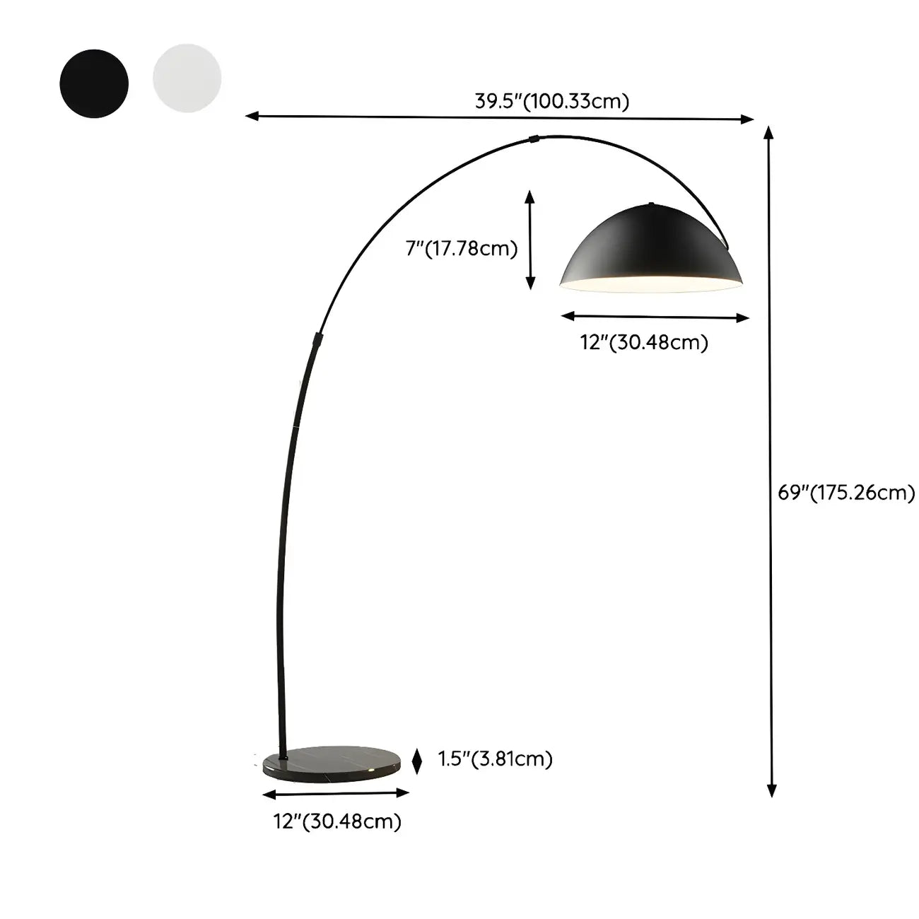 Grand lampadaire moderne minimaliste en métal à dôme arqué réglable