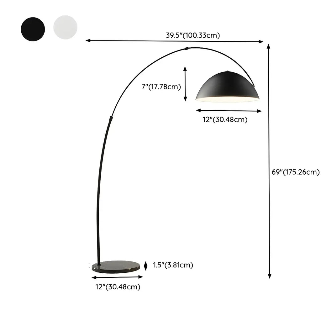 Grand lampadaire moderne minimaliste en métal à dôme arqué réglable