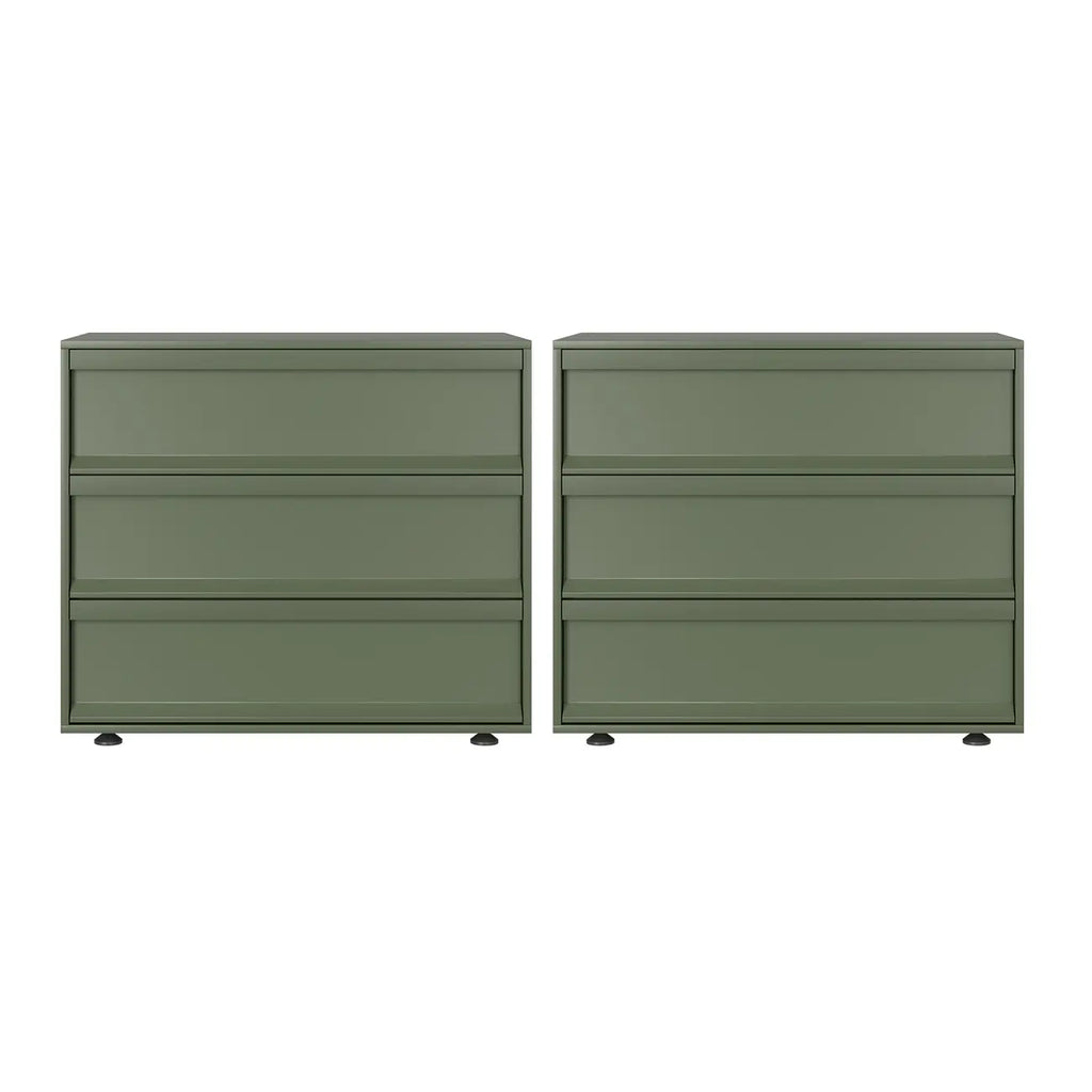Table de chevet contemporaine en bois vert olive à 2 tiroirs