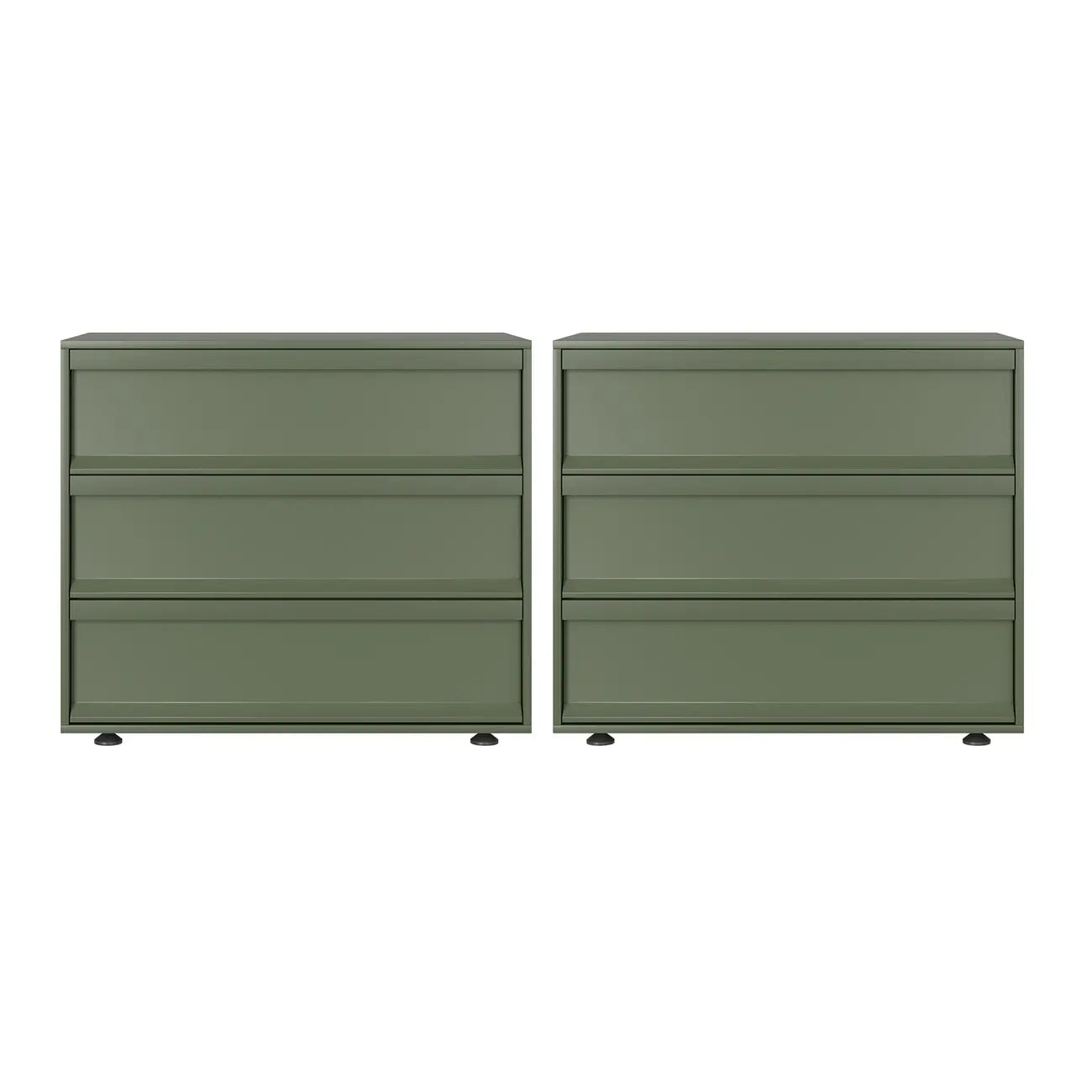 Table de chevet contemporaine en bois vert olive à 2 tiroirs