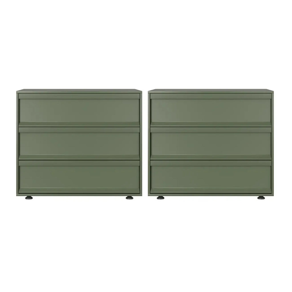 Table de chevet contemporaine en bois vert olive à 2 tiroirs