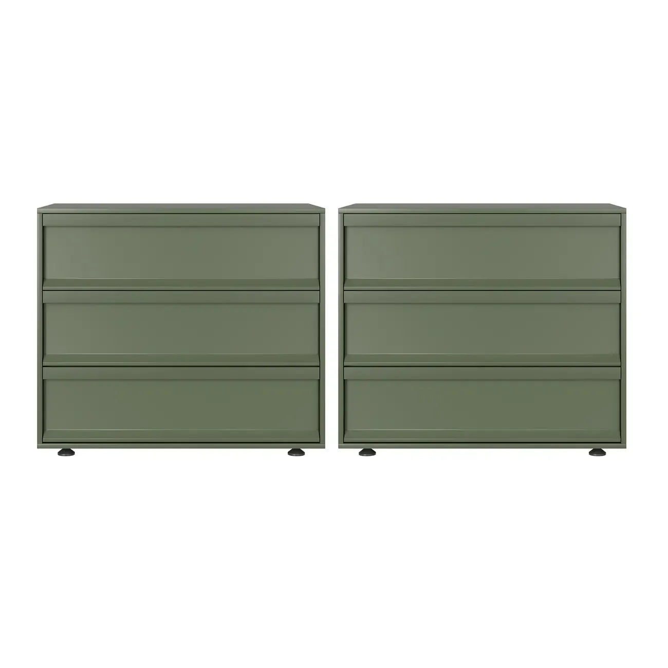 Table de chevet contemporaine en bois vert olive à 2 tiroirs