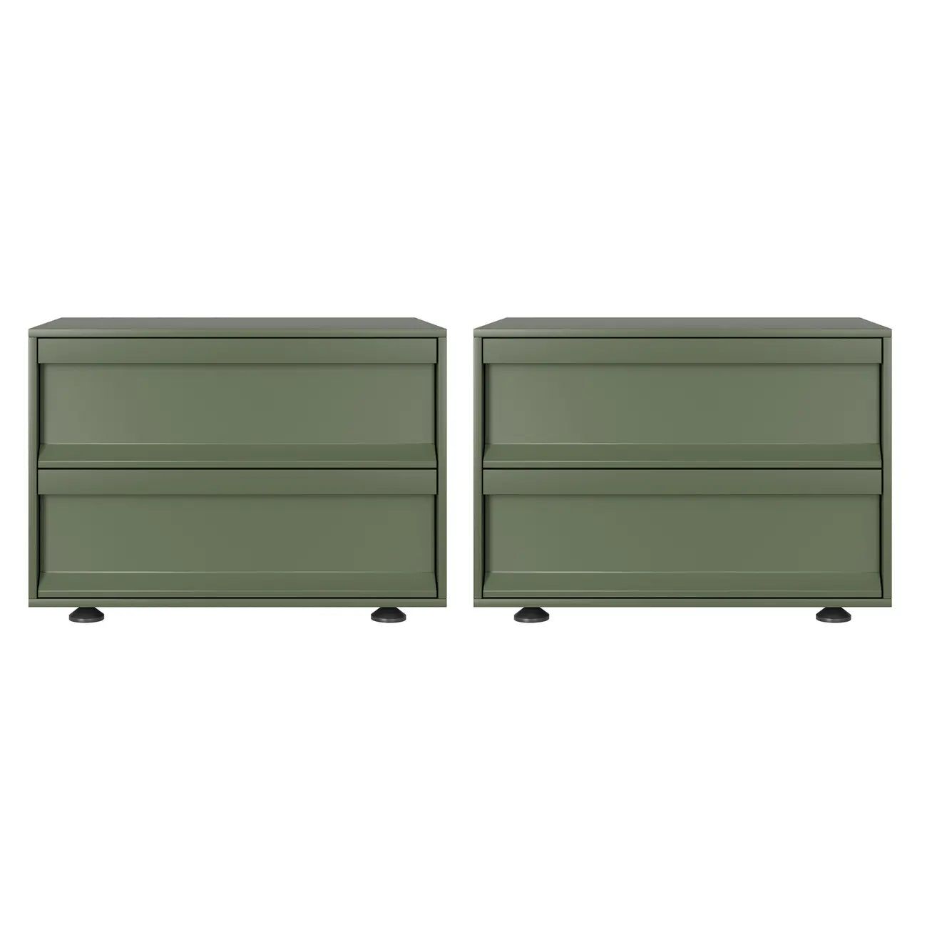 Table de chevet contemporaine en bois vert olive à 2 tiroirs