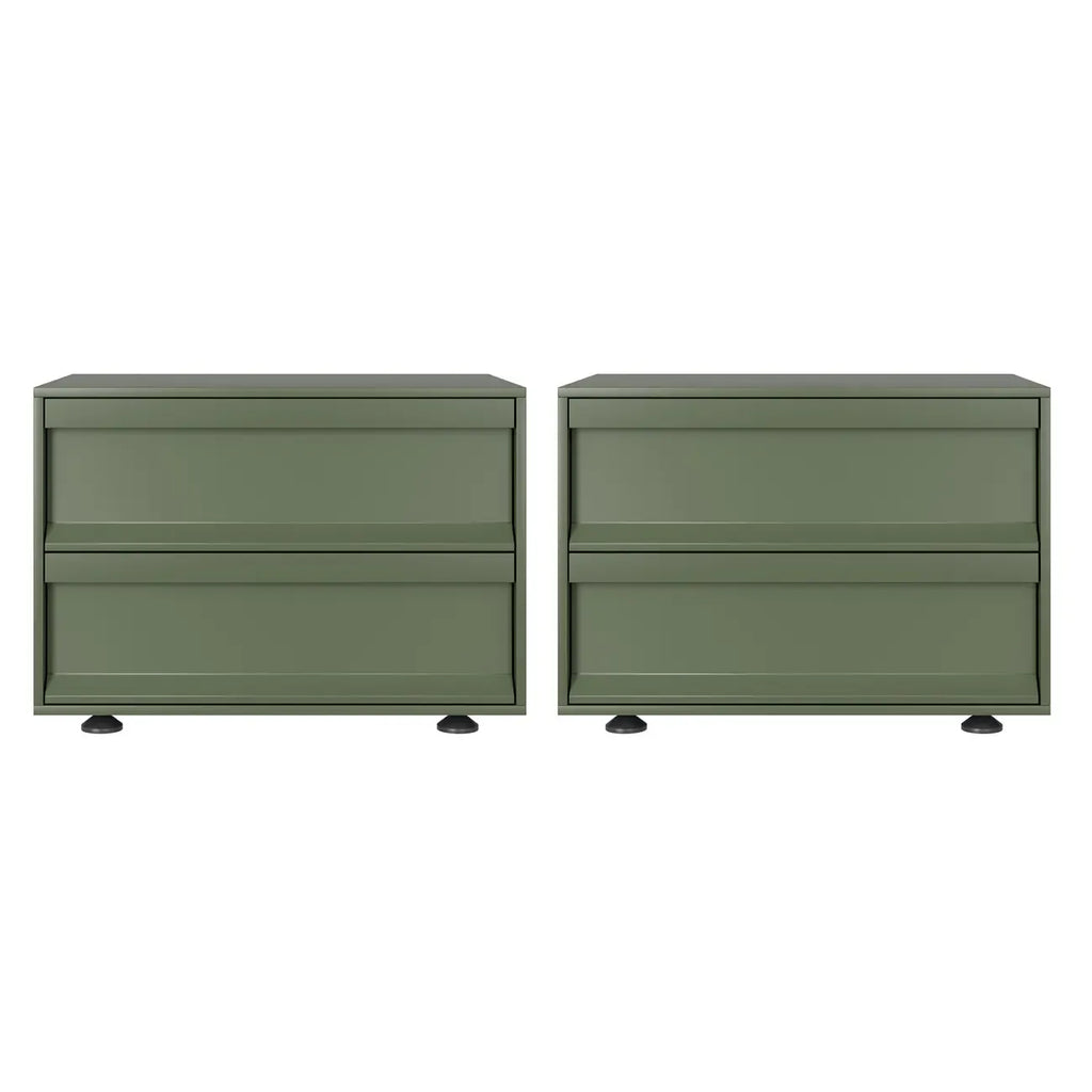 Table de chevet contemporaine en bois vert olive à 2 tiroirs