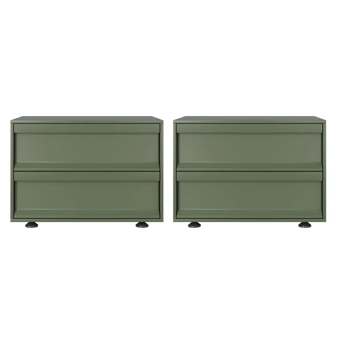 Table de chevet contemporaine en bois vert olive à 2 tiroirs