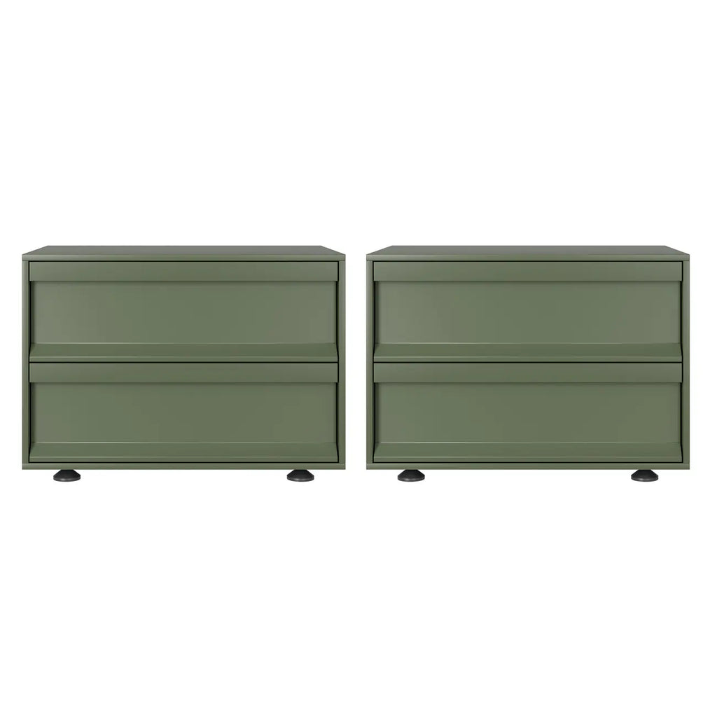 Table de chevet contemporaine en bois vert olive à 2 tiroirs