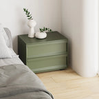 Table de chevet contemporaine en bois vert olive à 2 tiroirs