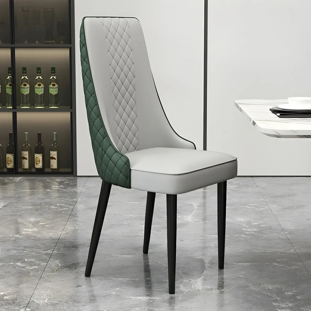 Chaise de salle à manger moderne en cuir avec dossier entièrement rembourré