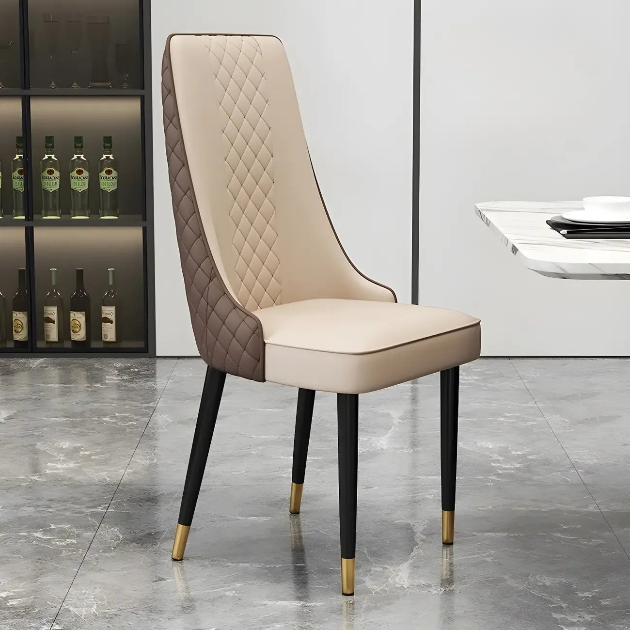 Chaise de salle à manger moderne en cuir avec dossier entièrement rembourré