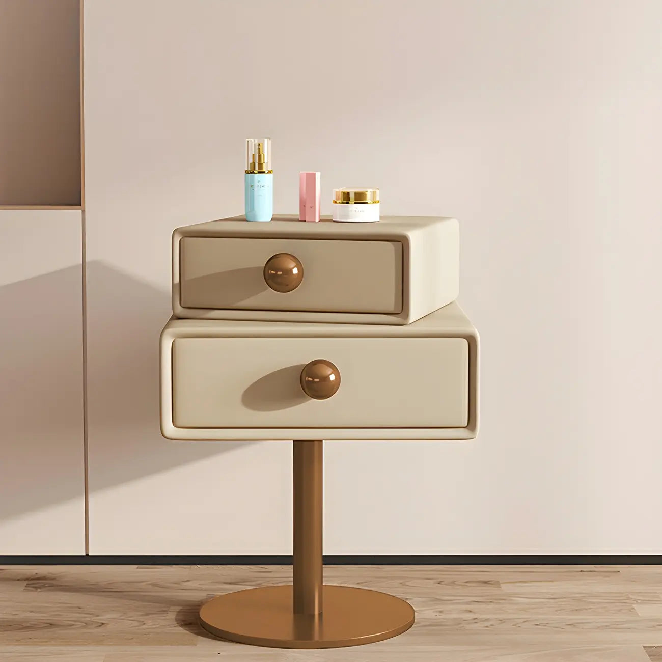 Table de chevet étroite en similicuir avec tiroir pivotant pour chambre à coucher