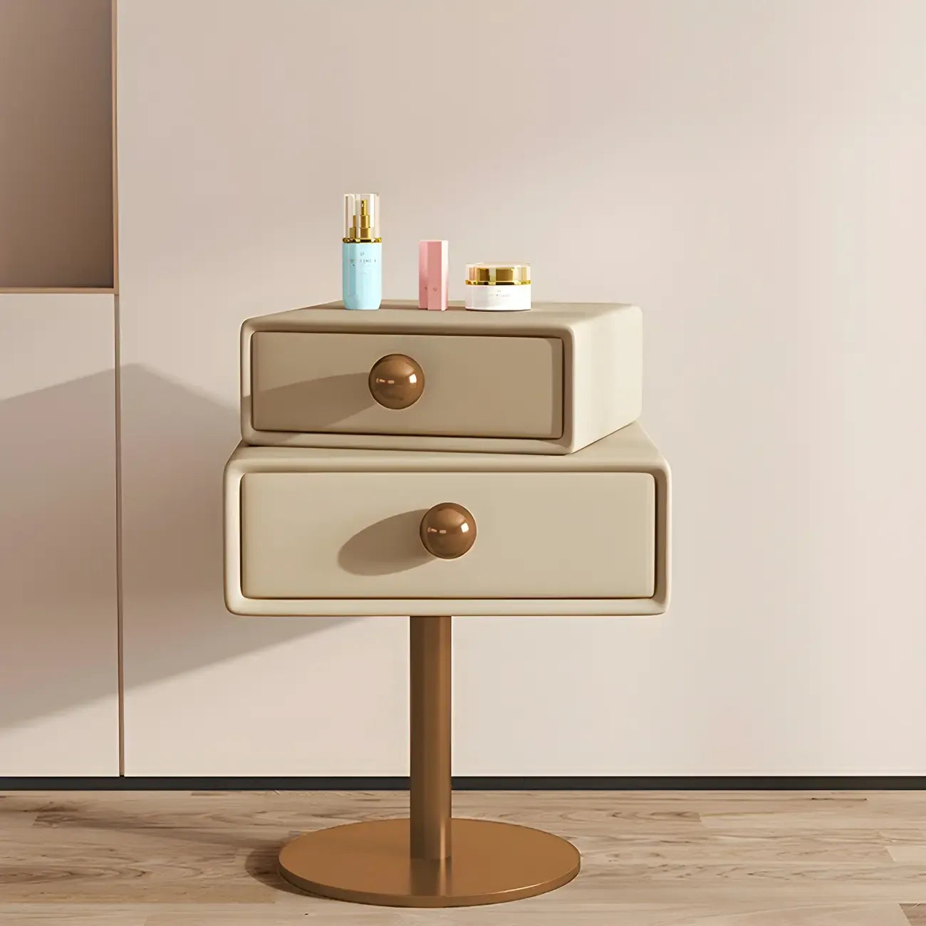 Table de chevet étroite en similicuir avec tiroir pivotant pour chambre à coucher