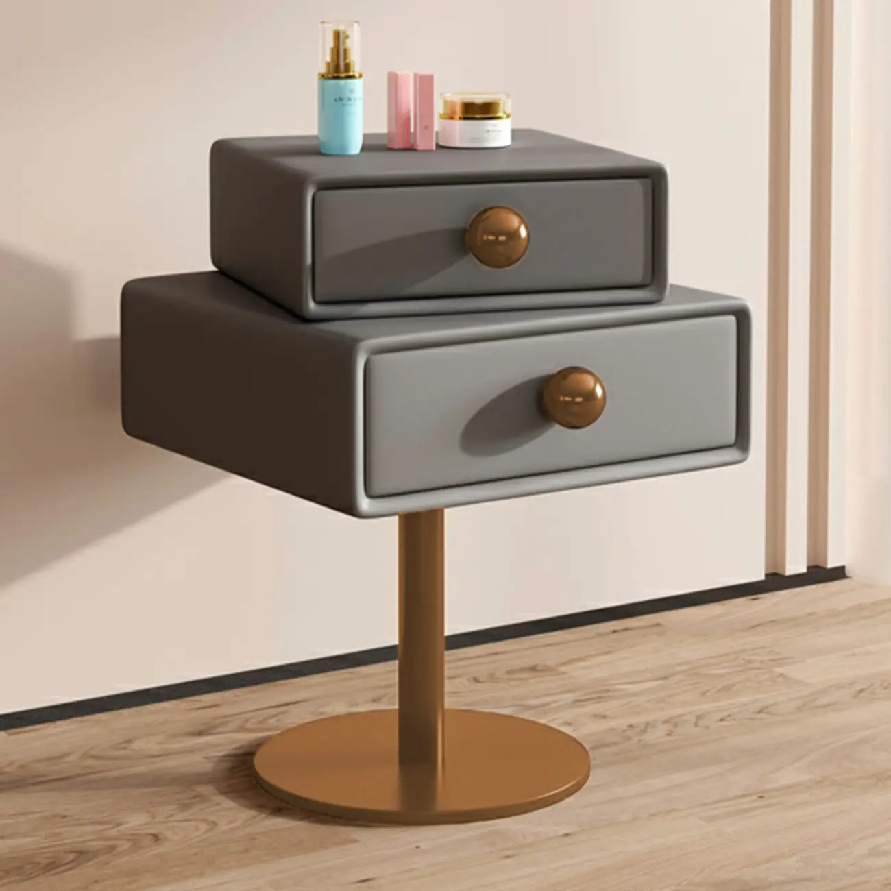 Table de chevet étroite en similicuir avec tiroir pivotant pour chambre à coucher