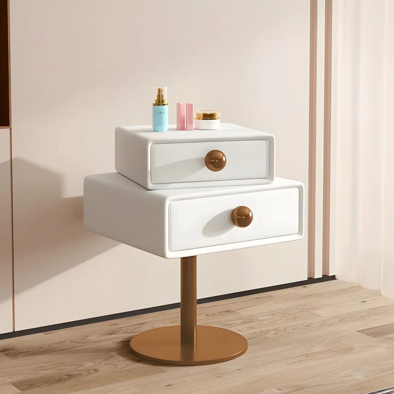 Table de chevet étroite en similicuir avec tiroir pivotant pour chambre à coucher