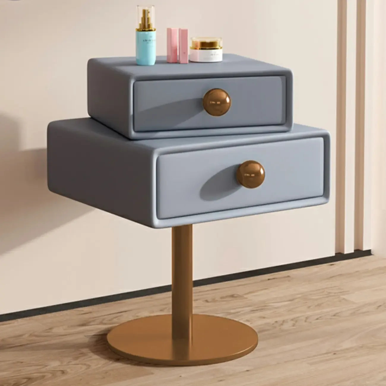 Table de chevet étroite en similicuir avec tiroir pivotant pour chambre à coucher