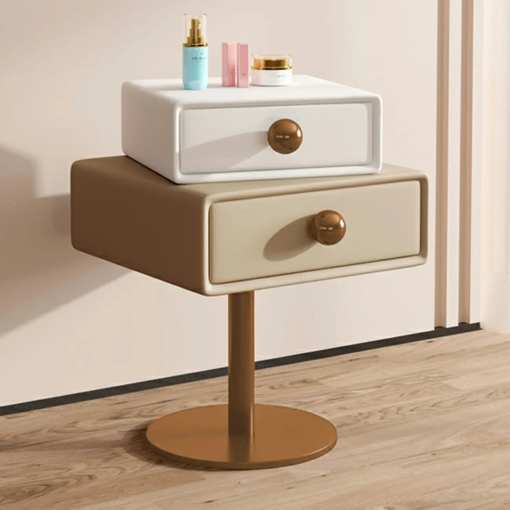 Table de chevet étroite en similicuir avec tiroir pivotant pour chambre à coucher