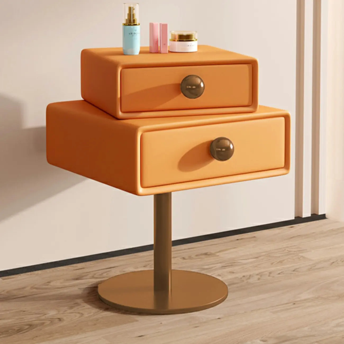Table de chevet étroite en similicuir avec tiroir pivotant pour chambre à coucher