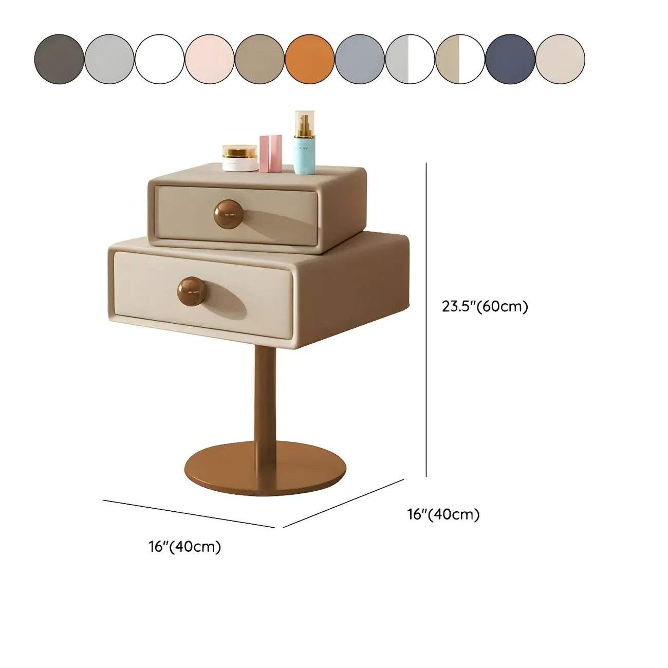Table de chevet étroite en similicuir avec tiroir pivotant pour chambre à coucher