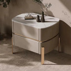 Table de chevet à 2 tiroirs en cuir beige glamour et plateau en pierre