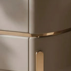 Table de chevet à 2 tiroirs en cuir beige glamour et plateau en pierre