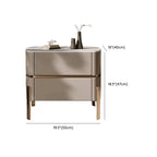 Table de chevet à 2 tiroirs en cuir beige glamour et plateau en pierre