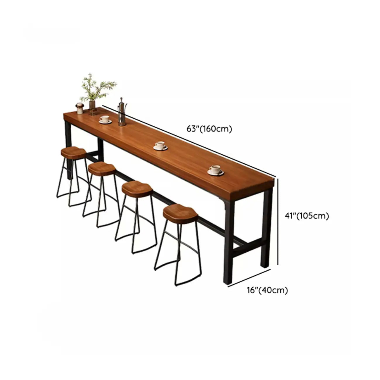 Table de bar rectangulaire longue en bois brun
