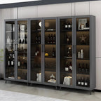 Vitrine moderne grise avec base en métal et porte en verre