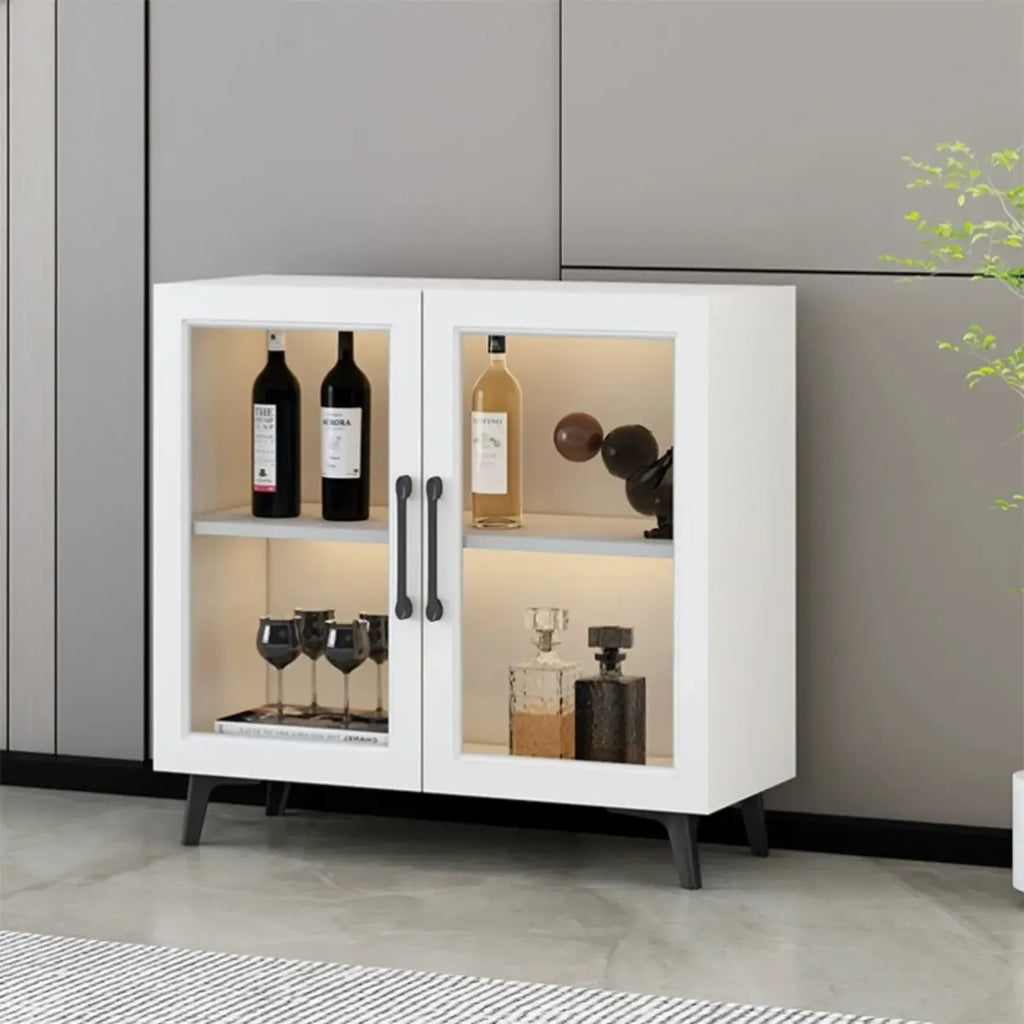Vitrine moderne grise avec base en métal et porte en verre