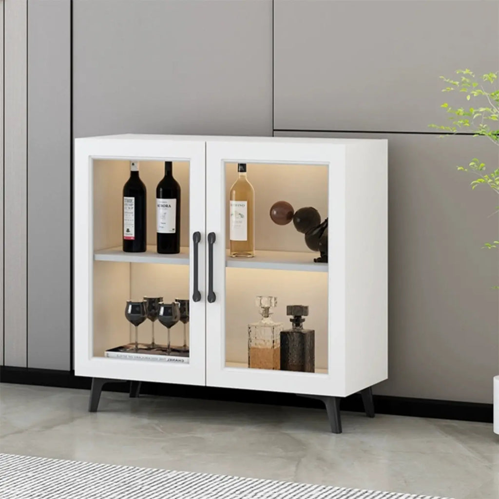 Vitrine moderne grise avec base en métal et porte en verre