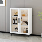 Vitrine moderne grise avec base en métal et porte en verre