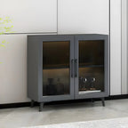 Vitrine moderne grise avec base en métal et porte en verre