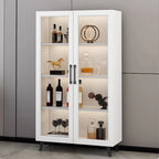 Vitrine moderne grise avec base en métal et porte en verre