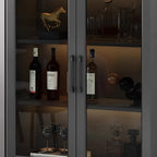 Vitrine moderne grise avec base en métal et porte en verre
