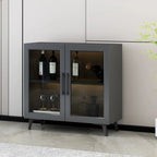 Vitrine moderne grise avec base en métal et porte en verre