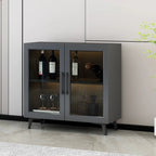 Vitrine moderne grise avec base en métal et porte en verre