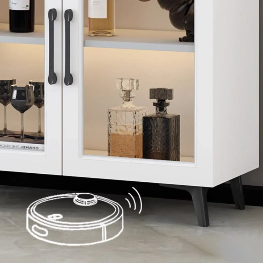 Vitrine moderne grise avec base en métal et porte en verre