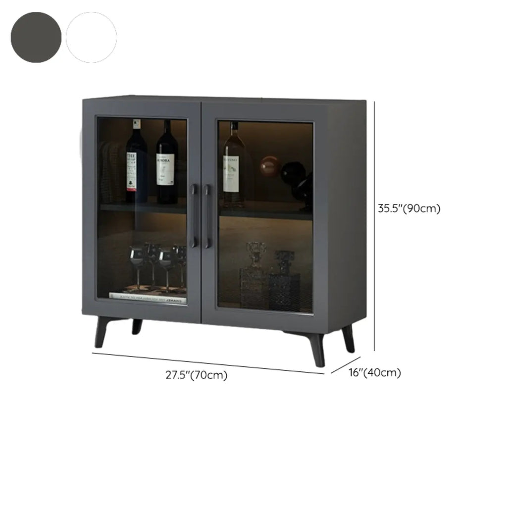 Vitrine moderne grise avec base en métal et porte en verre