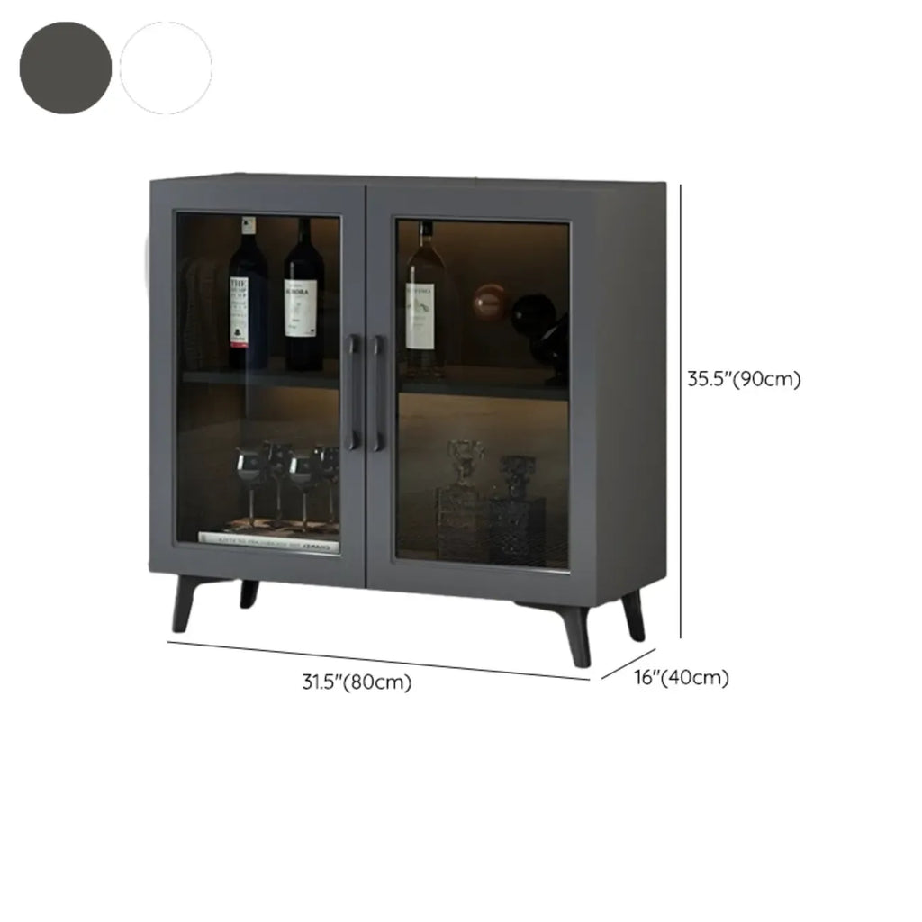 Vitrine moderne grise avec base en métal et porte en verre