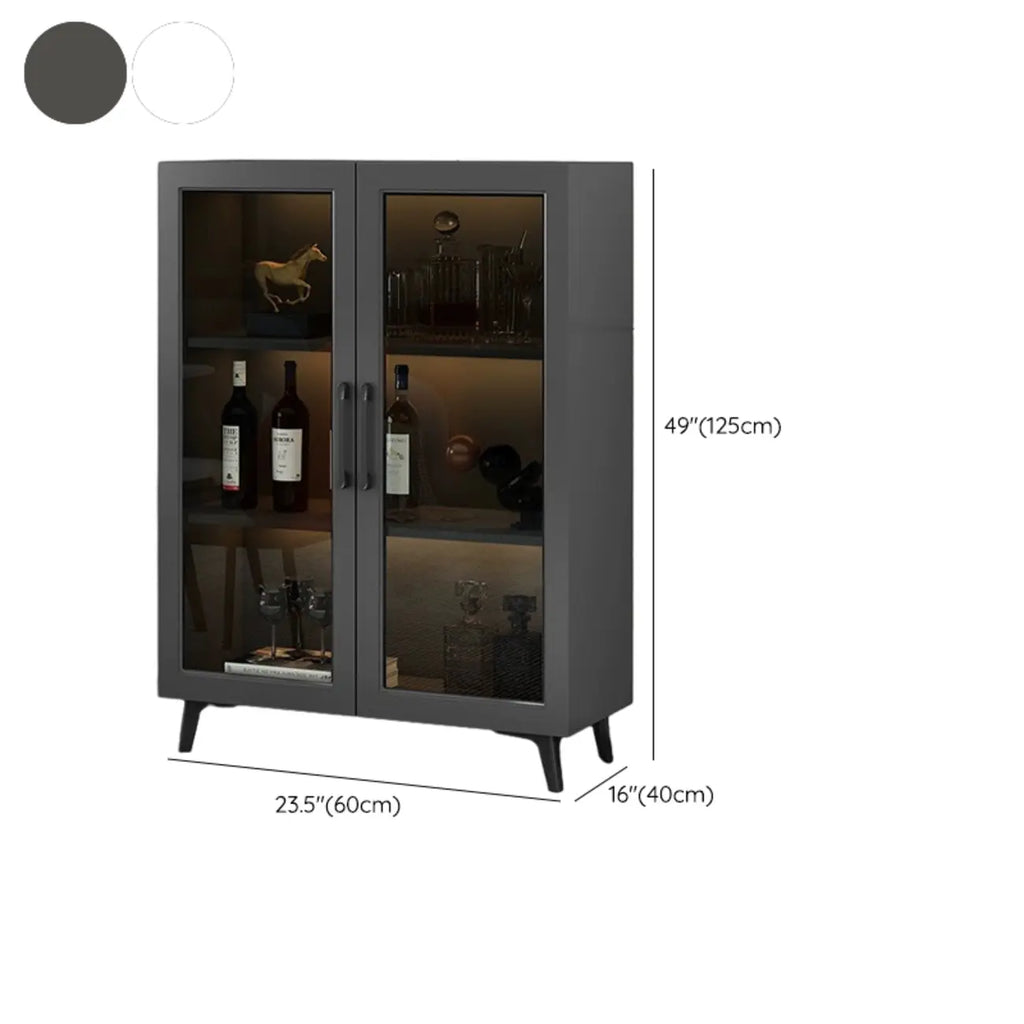 Vitrine moderne grise avec base en métal et porte en verre