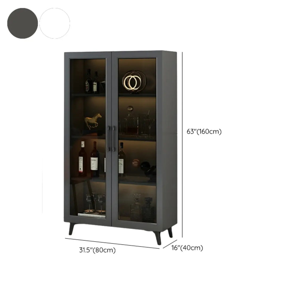 Vitrine moderne grise avec base en métal et porte en verre