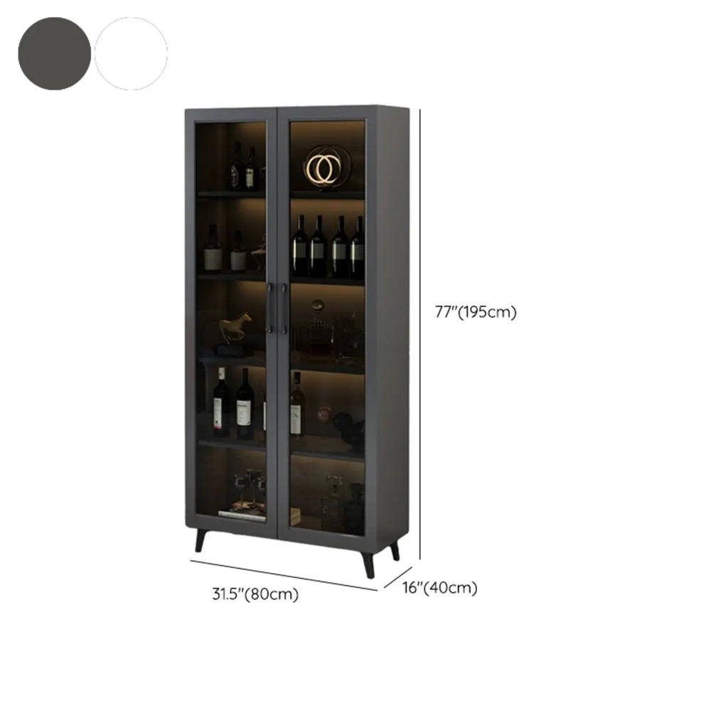Vitrine moderne grise avec base en métal et porte en verre