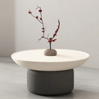 Table basse ronde minimaliste en bois gris et blanc avec tiroir
