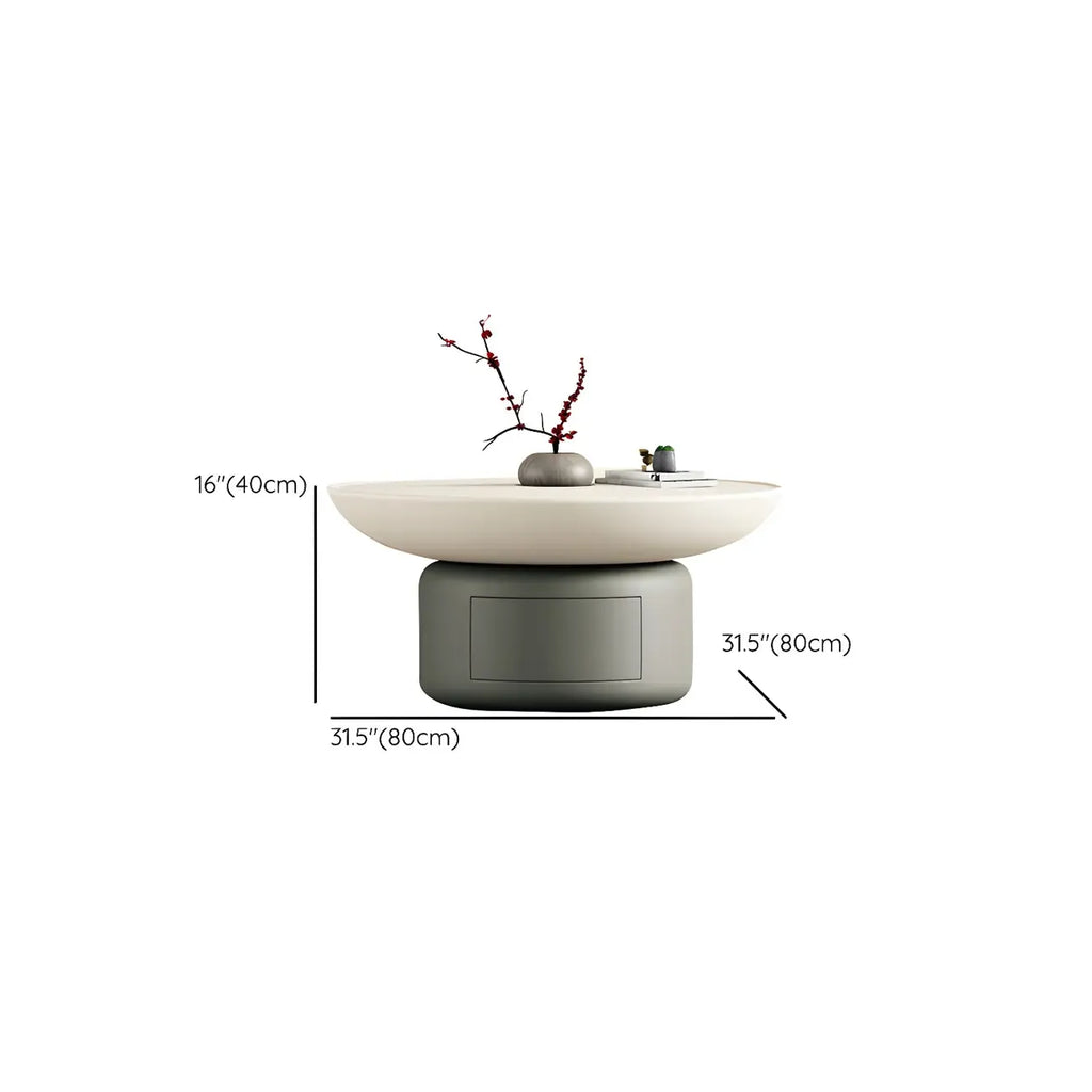 Table basse ronde minimaliste en bois gris et blanc avec tiroir