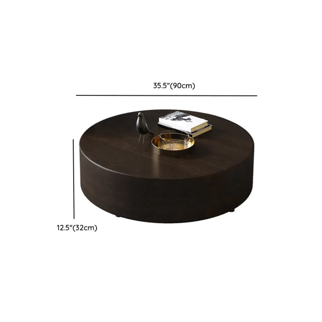Table basse ronde scandinave en bois marron avec rangement