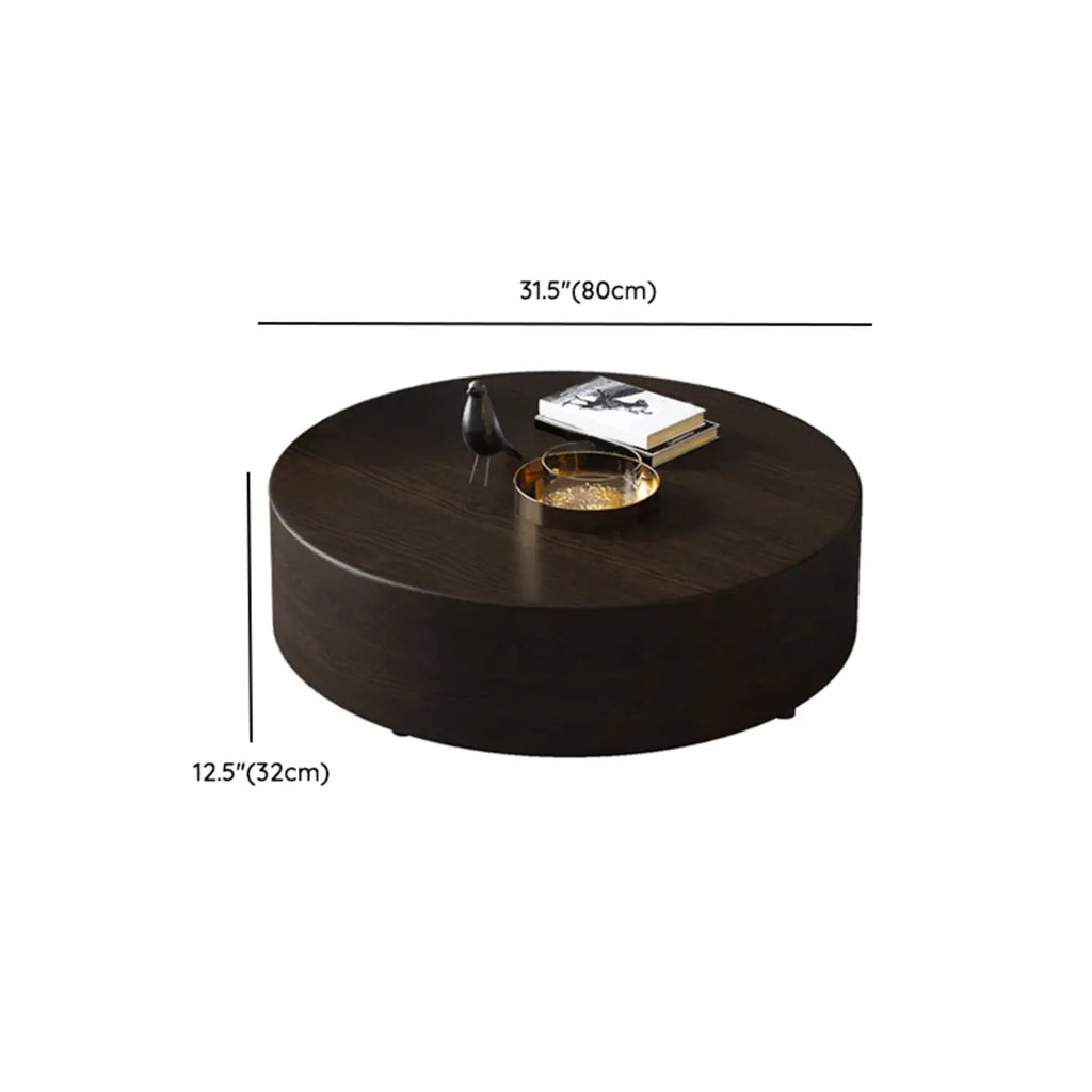 Table basse ronde scandinave en bois marron avec rangement